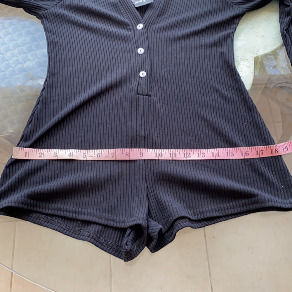 Nasty Gal NWT Ribbed Pj Pajama Ling Sleeve Button Front Romper Lounge Cozy - Picture 6 of 9